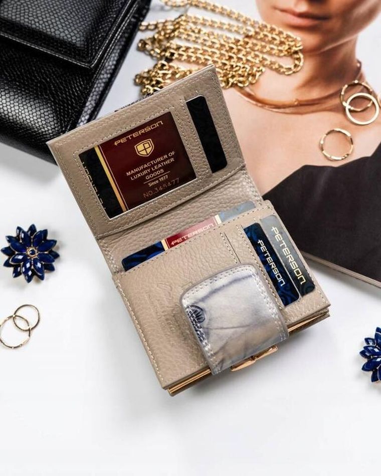 Portfel, srebrno-niebieski, skórzany, RFID, Peterson