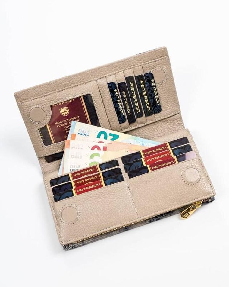 Portfel, srebrno-niebieski, skórzany, RFID, Peterson