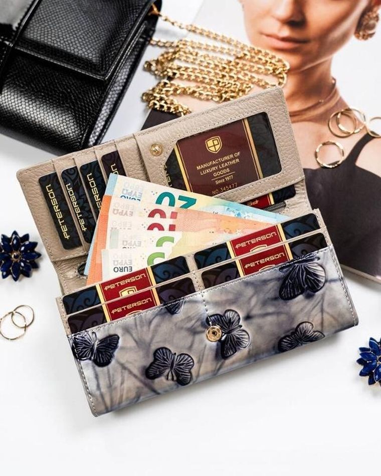 Portfel, srebrno-niebieski, skórzany, RFID, Peterson