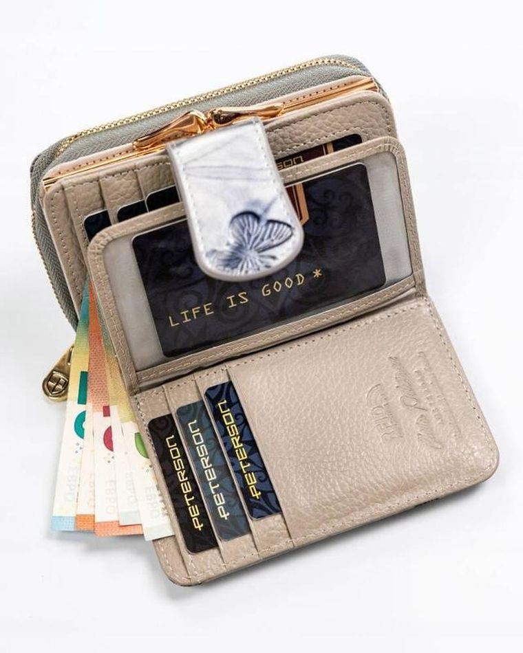 Portfel, srebrno-niebieski, skórzany, RFID, Peterson