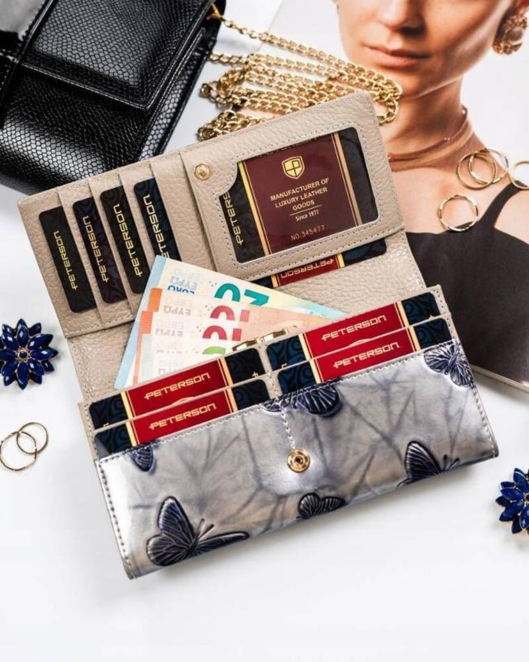 Portfel, srebrno-niebieski, skórzany, RFID, Peterson