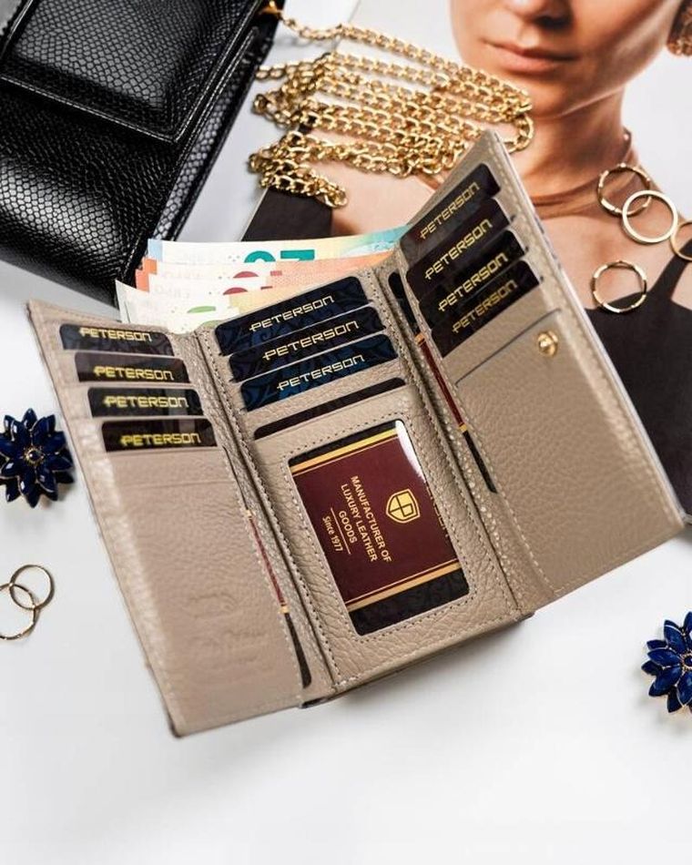 Portfel, srebrno-niebieski, skórzany, RFID, Peterson