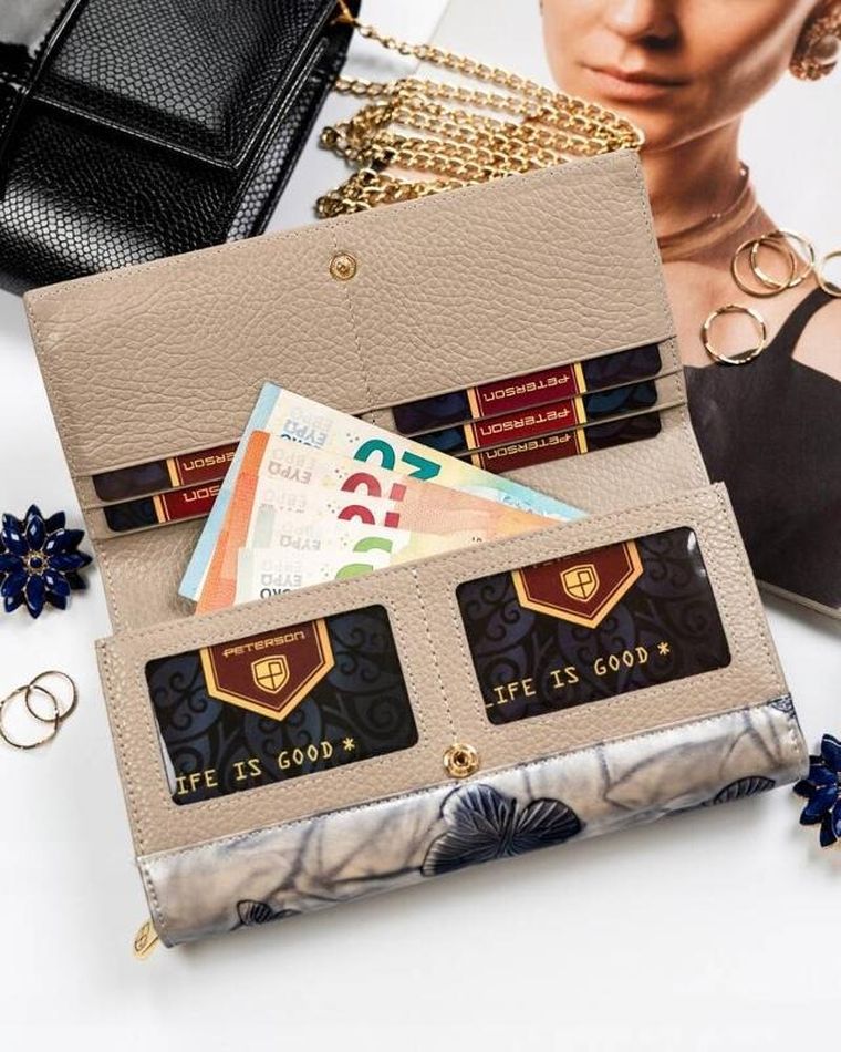 Portfel, srebrno-niebieski, skórzany, RFID, Peterson