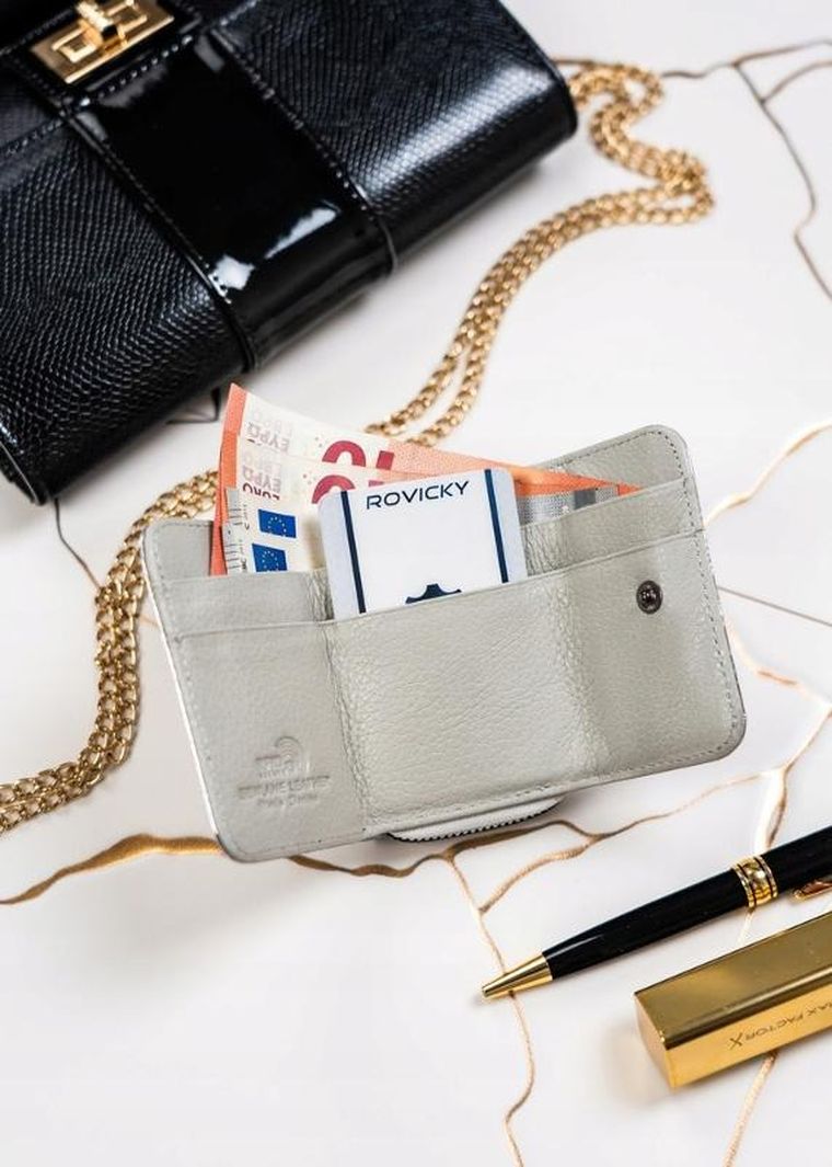 Portfel, srebrny, skórzany, Lorenti