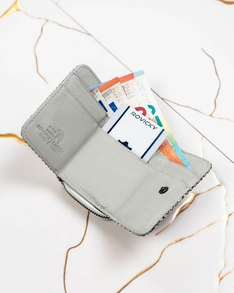 Portfel, srebrny, skórzany, Lorenti