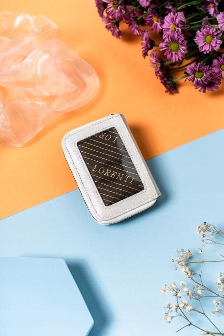 Portfel, srebrny, skórzany, Lorenti