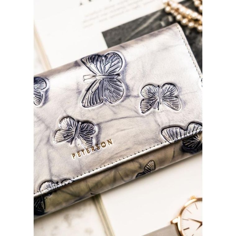 Portfel, srebrny, skórzany, Peterson