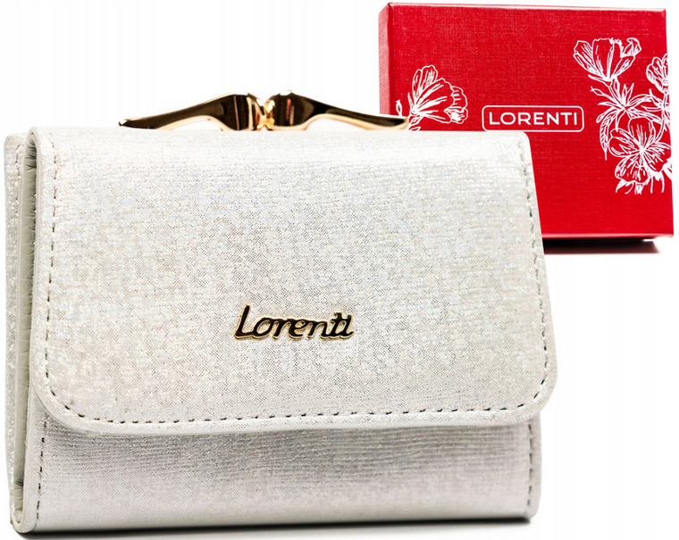 Portfel, srebrny, skórzany, RFID, Lorenti