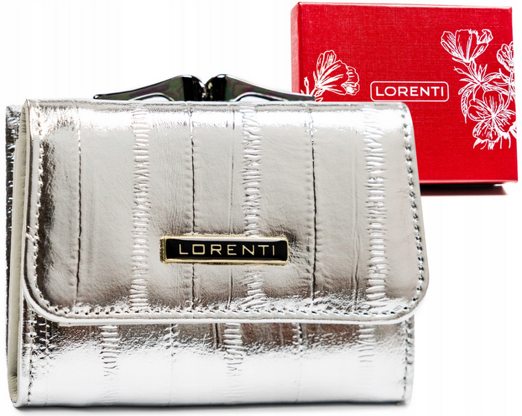 Portfel, srebrny, skórzany, RFID, Lorenti