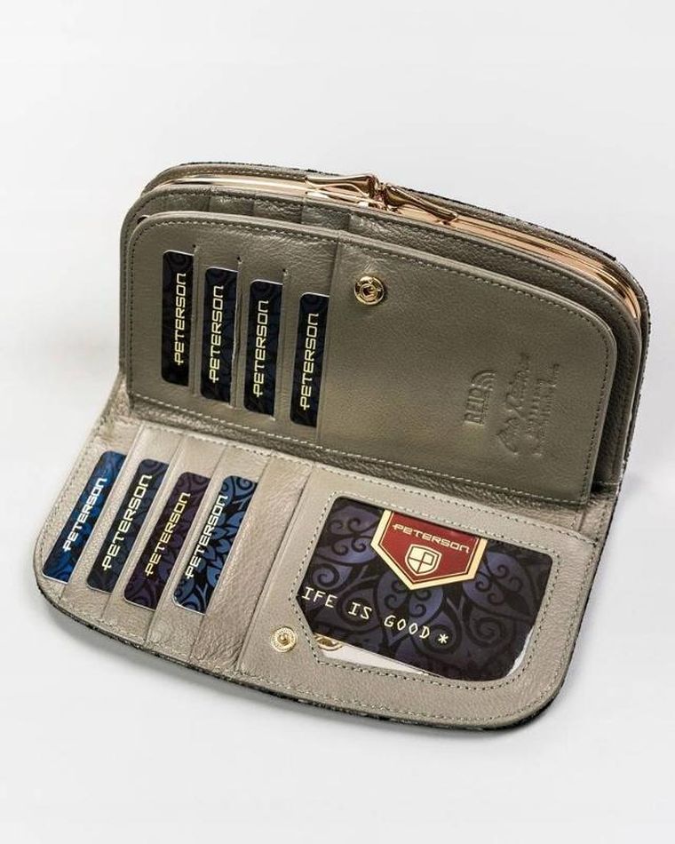 Portfel, szary, holograficzny, skórzany, Peterson
