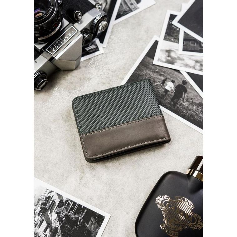 Portfel, szary, skóra ekologiczna, RFID, Peterson