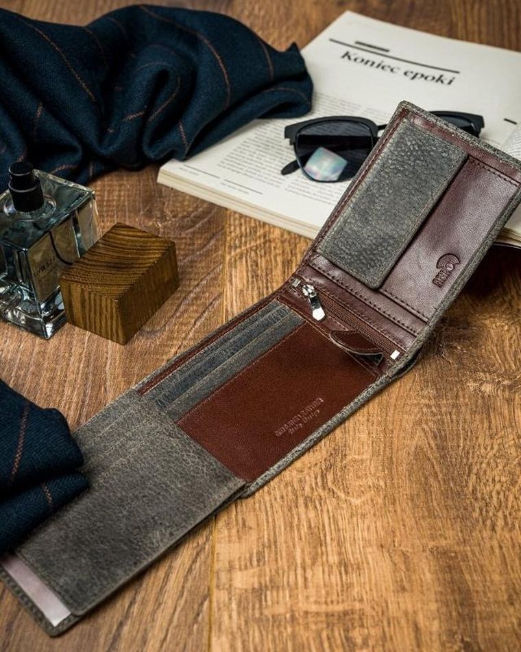 Portfel, szary, skórzany, Forever Young