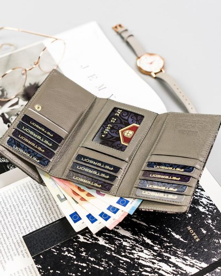 Portfel, szary, skórzany, Peterson