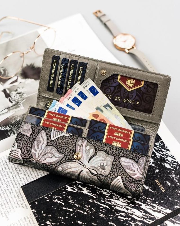 Portfel, szary, skórzany, Peterson