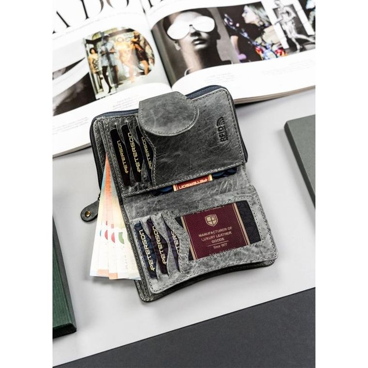 Portfel, szary, skórzany, Peterson