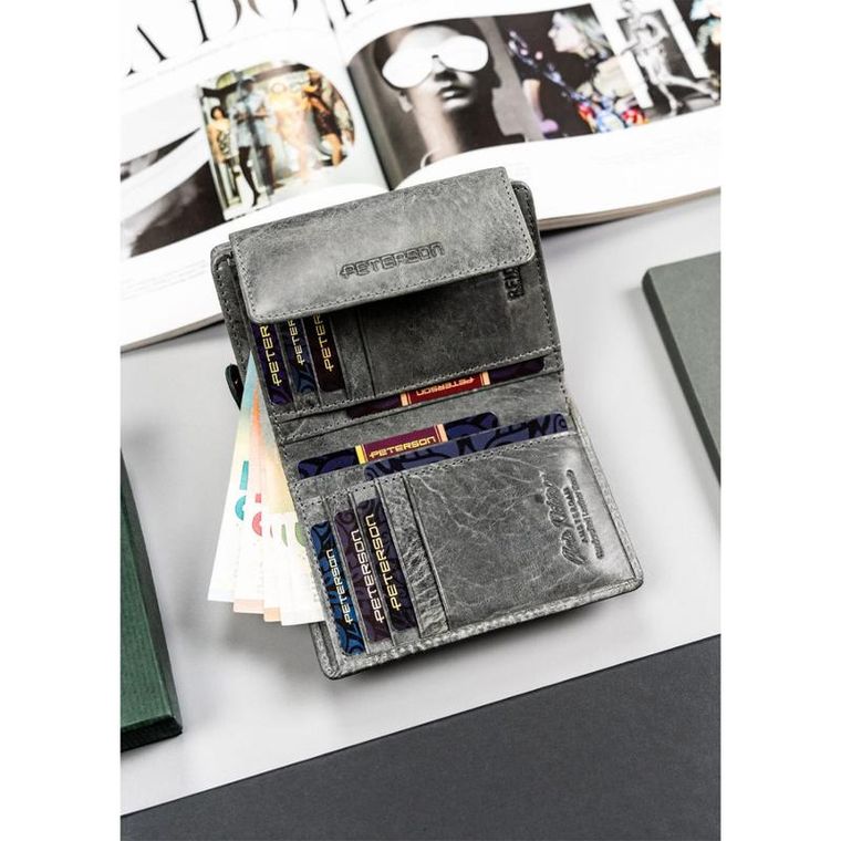 Portfel, szary, skórzany, Peterson