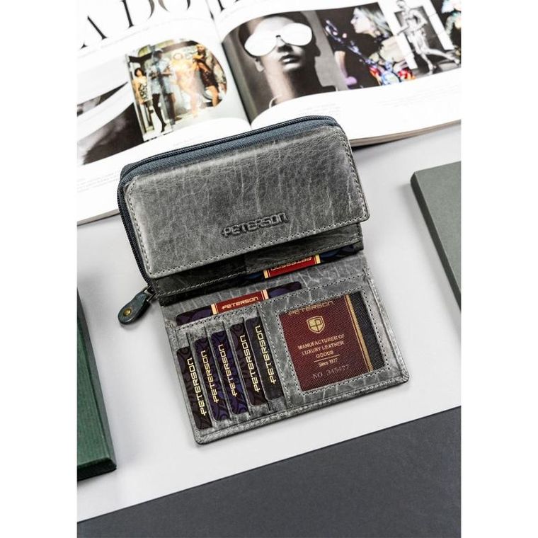 Portfel, szary, skórzany, Peterson