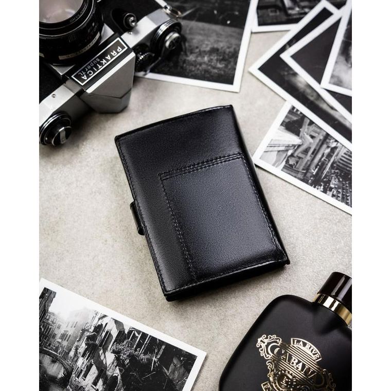 Portfel z brelokiem, czarny, skórzany, Peterson