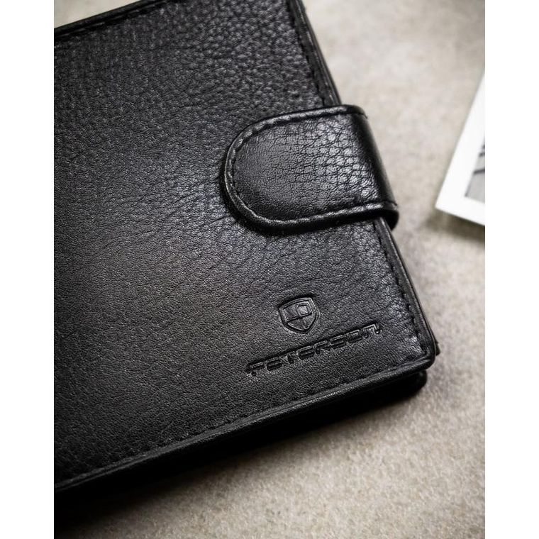 Portfel z brelokiem, czarny, skórzany, Peterson