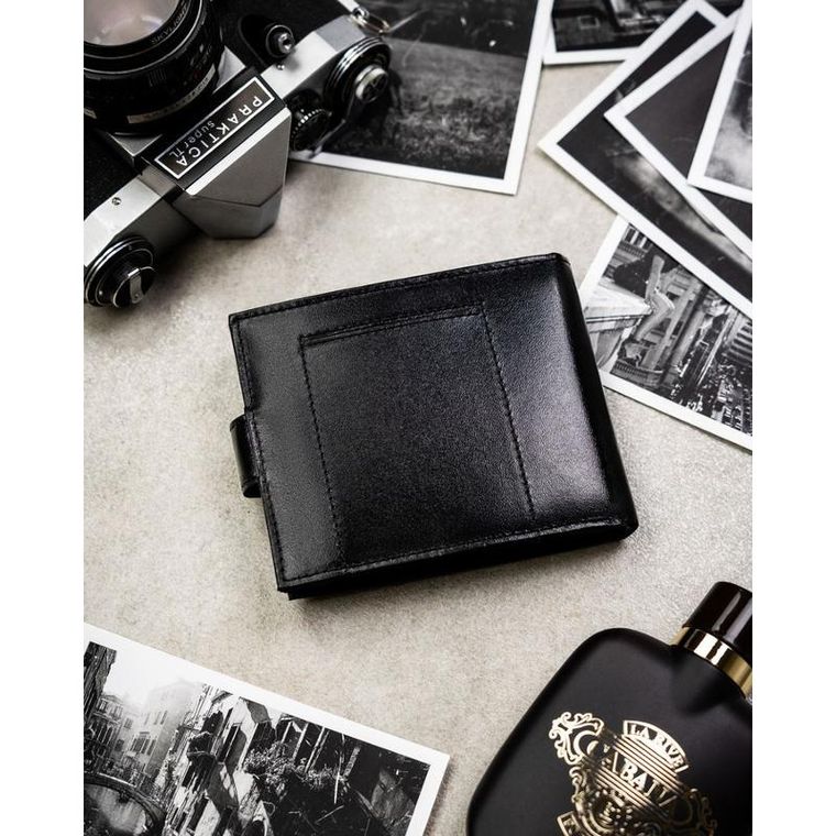 Portfel z brelokiem, czarny, skórzany, Peterson