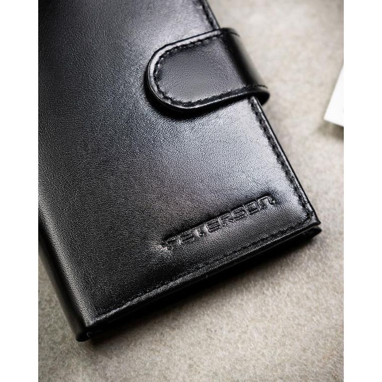 Portfel z brelokiem, czarny, skórzany, Peterson