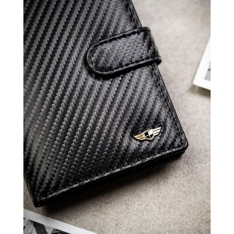 Portfel z brelokiem, czarny, skórzany, Peterson