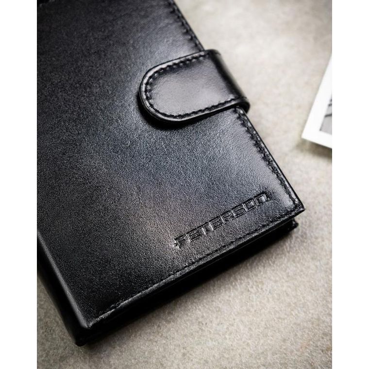 Portfel z brelokiem, czarny, skórzany, Peterson