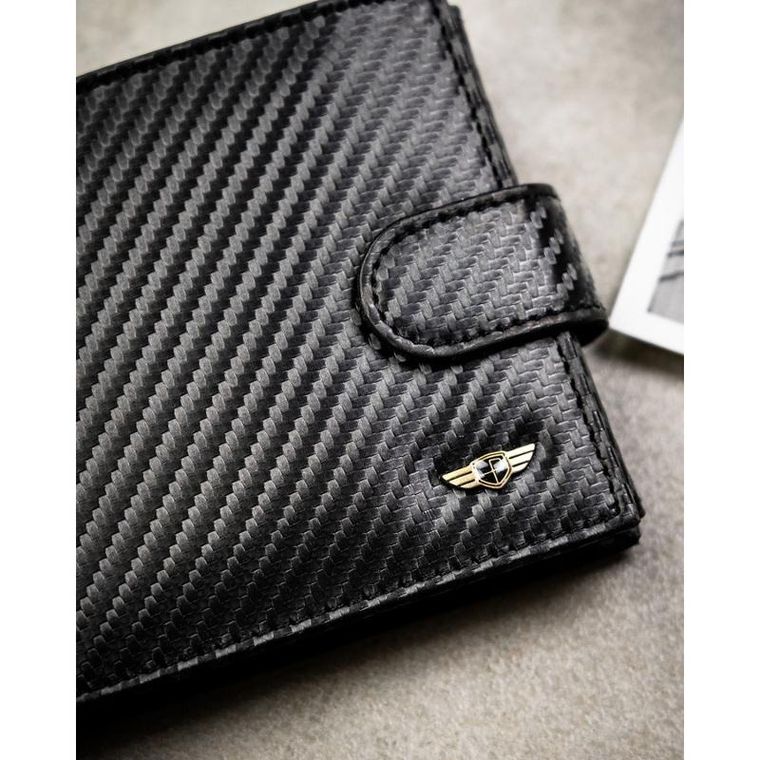 Portfel z brelokiem, czarny, skórzany, Peterson