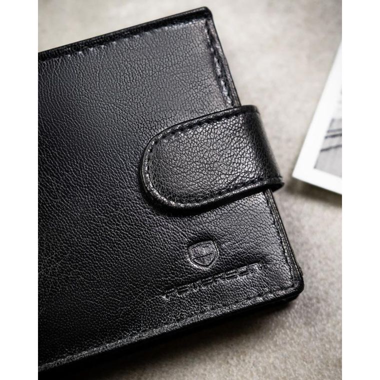 Portfel z brelokiem, czarny, skórzany, Peterson