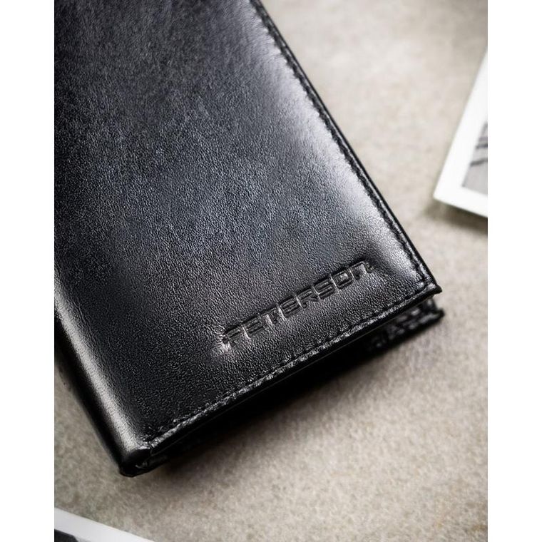 Portfel z brelokiem, czarny, skórzany, Peterson