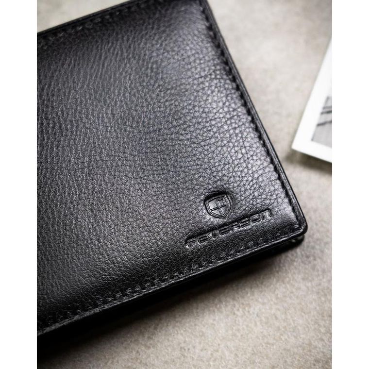 Portfel z brelokiem, czarny, skórzany, Peterson