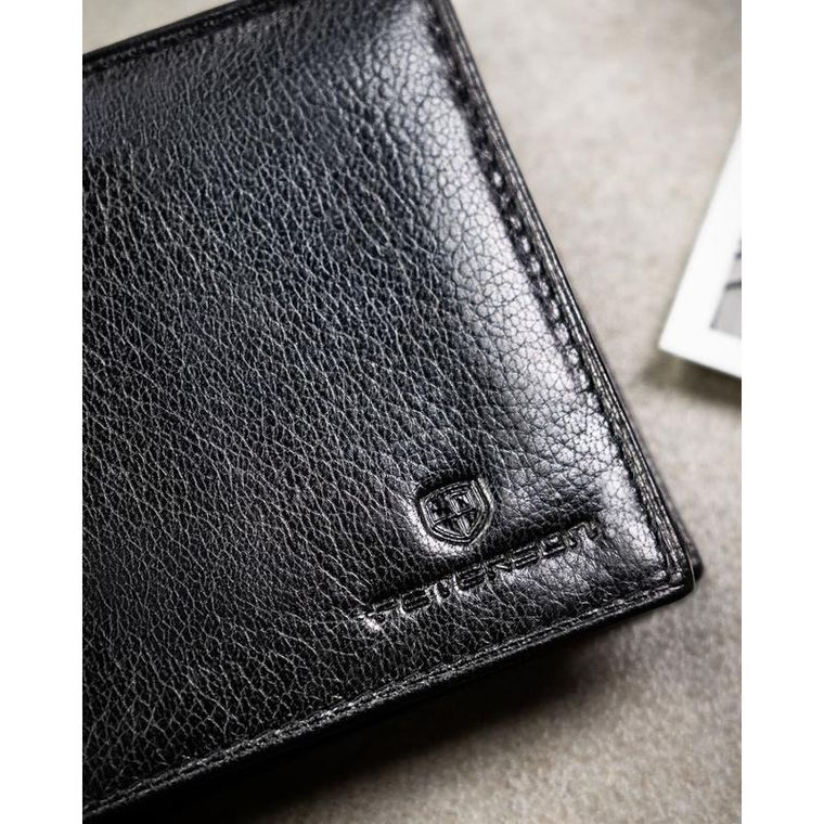 Portfel z brelokiem, czarny, skórzany, Peterson