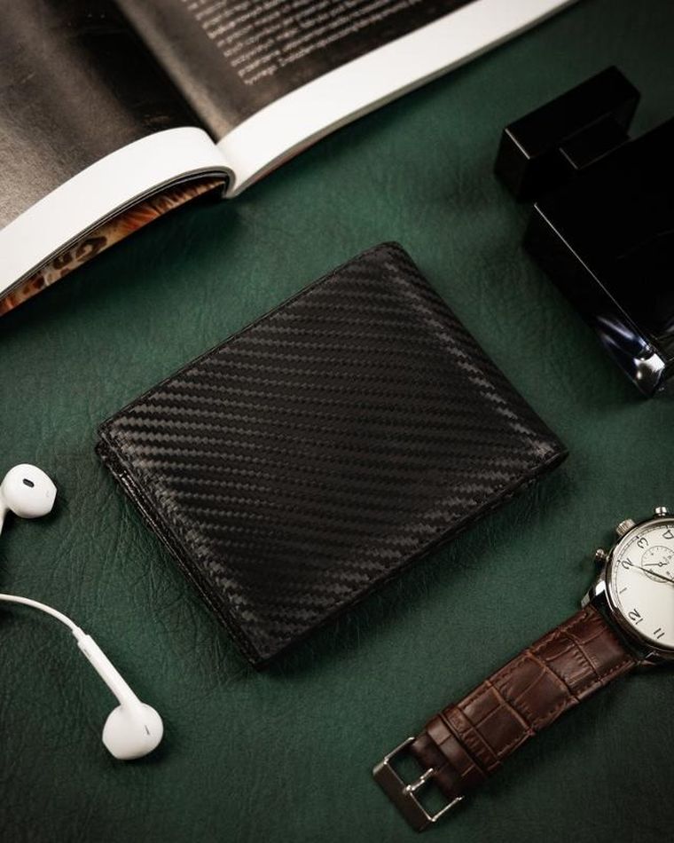 Portfel z kieszonką na kartę, czarny, skórzany, Peterson