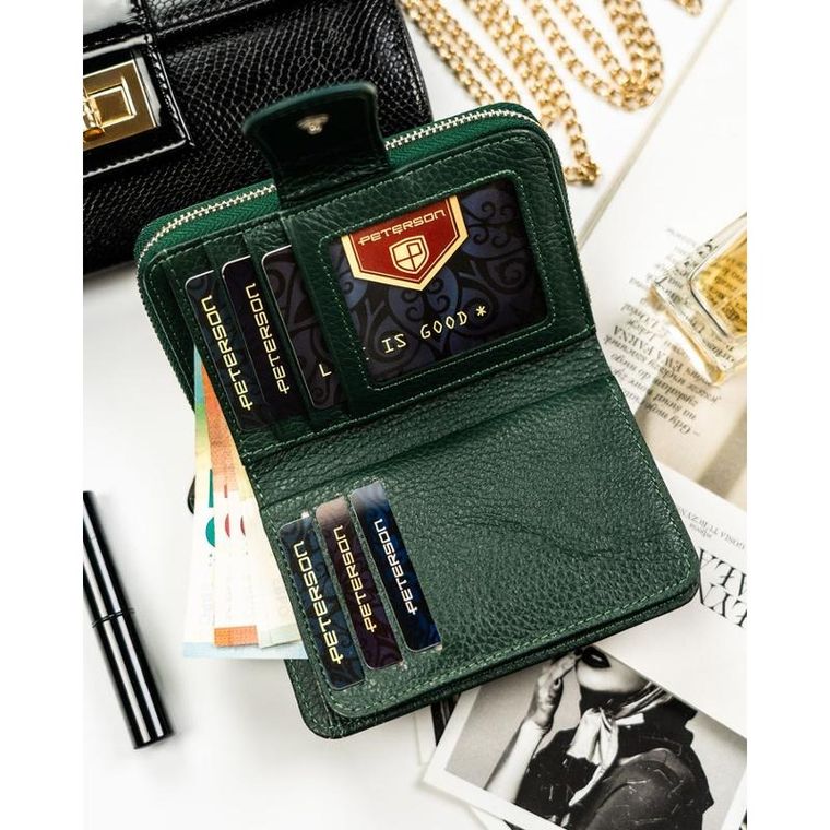 Portfel, zielony, skóra naturalna i ekologiczna, Peterson