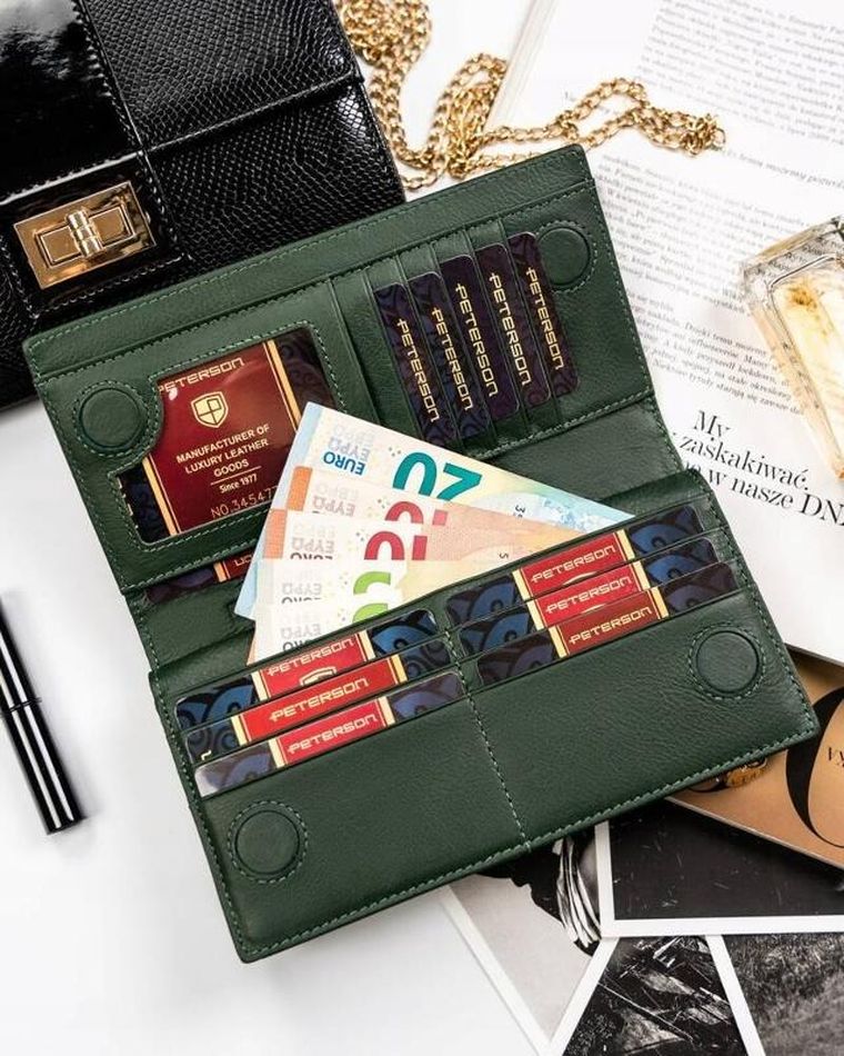 Portfel, zielony, skórzany, Peterson