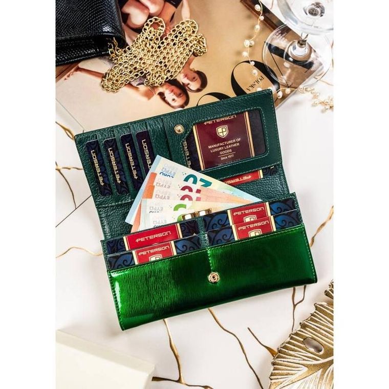 Portfel, zielony, skórzany, Peterson