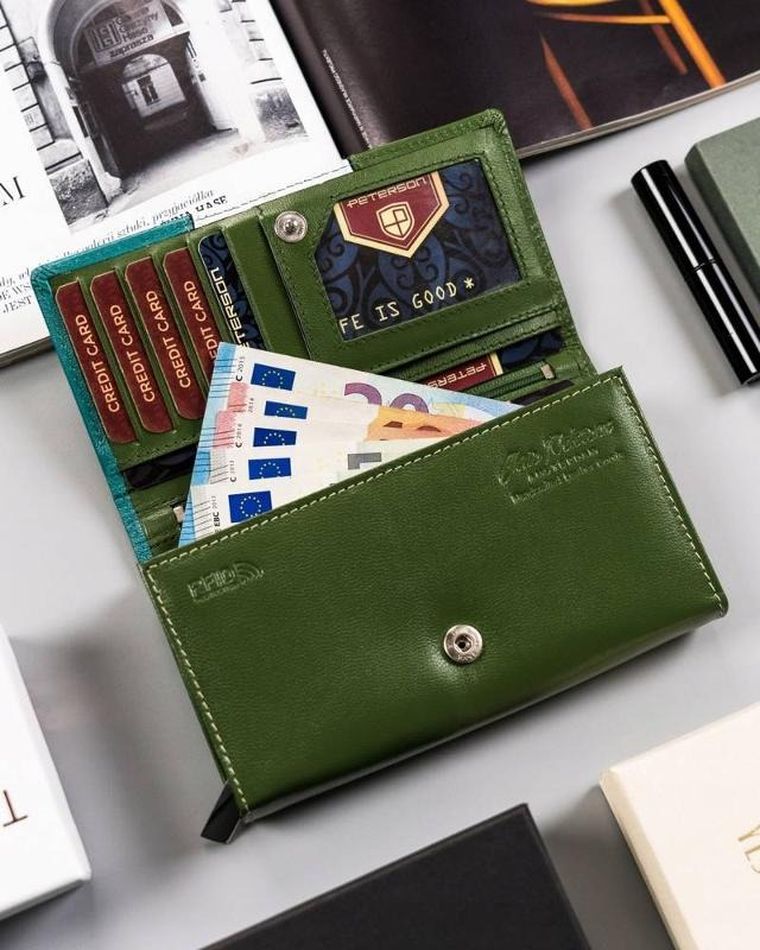 Portfel, zielony, skórzany, RFID, Peterson