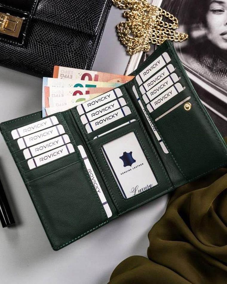 Portfel, zielony, skórzany, Rovicky