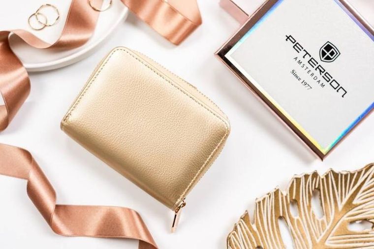 Portfel, złoty, skóra ekologiczna, Peterson