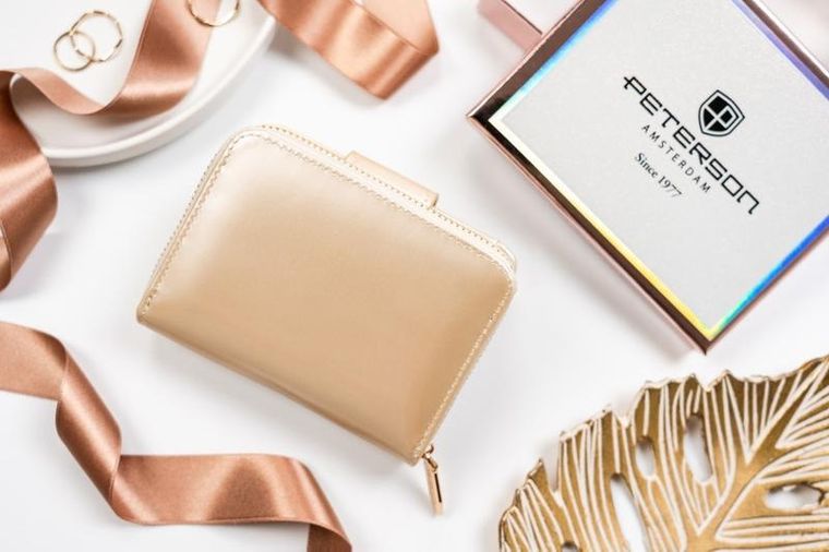 Portfel, złoty, skóra ekologiczna, Peterson