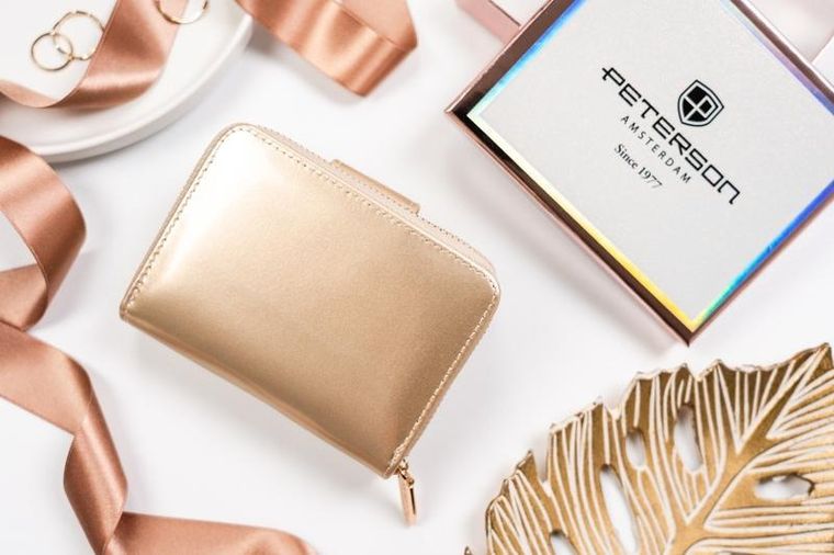 Portfel, złoty, skóra ekologiczna, Peterson