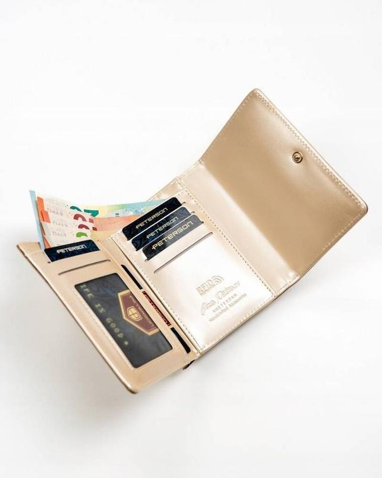 Portfel, złoty, skóra ekologiczna, Peterson