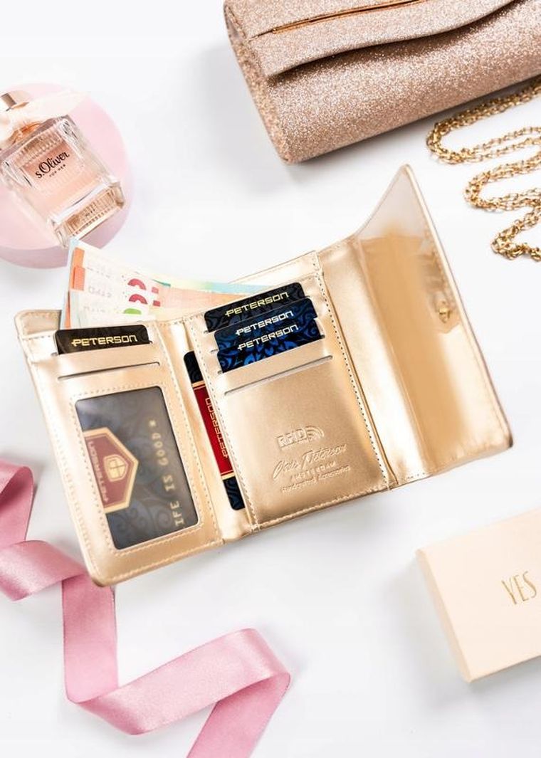 Portfel, złoty, skóra ekologiczna, Peterson