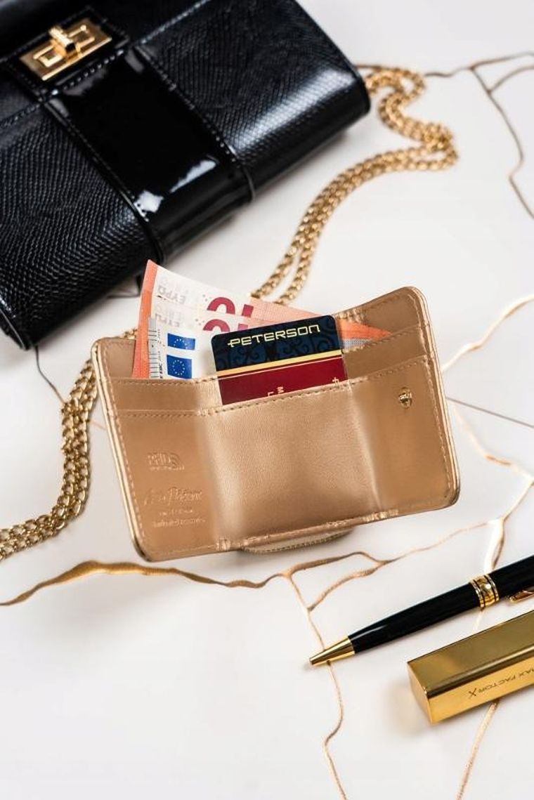 Portfel, złoty, skóra ekologiczna, Peterson