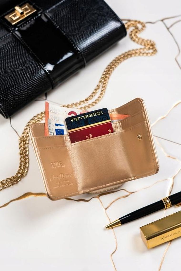 Portfel, złoty, skóra ekologiczna, Peterson