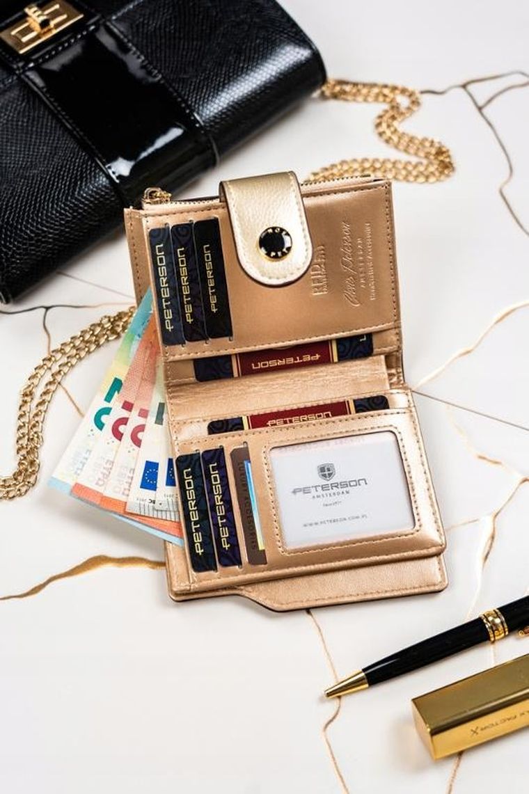 Portfel, złoty, skóra ekologiczna, Peterson