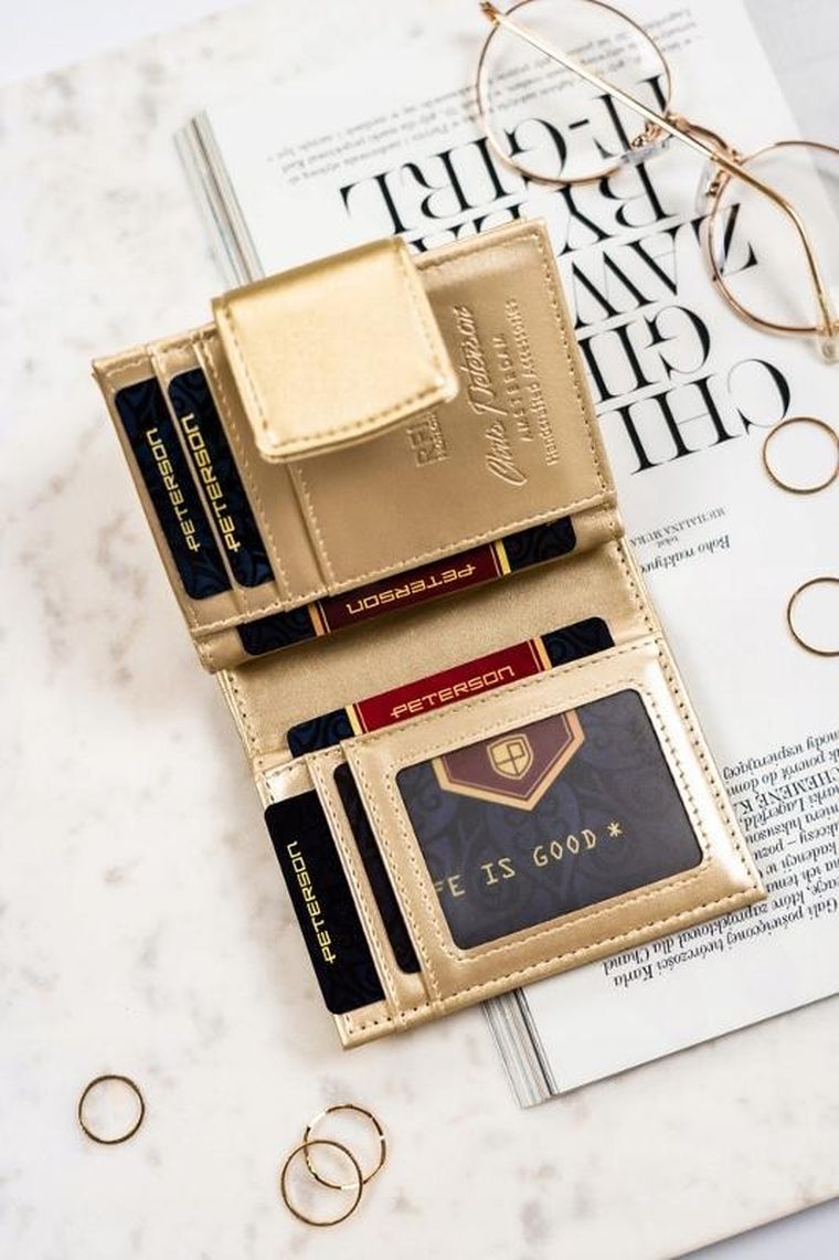 Portfel, złoty, skóra ekologiczna, Peterson