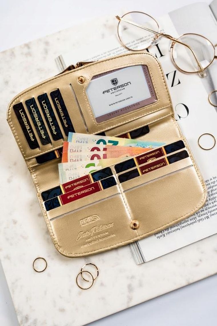 Portfel, złoty, skóra ekologiczna, Peterson