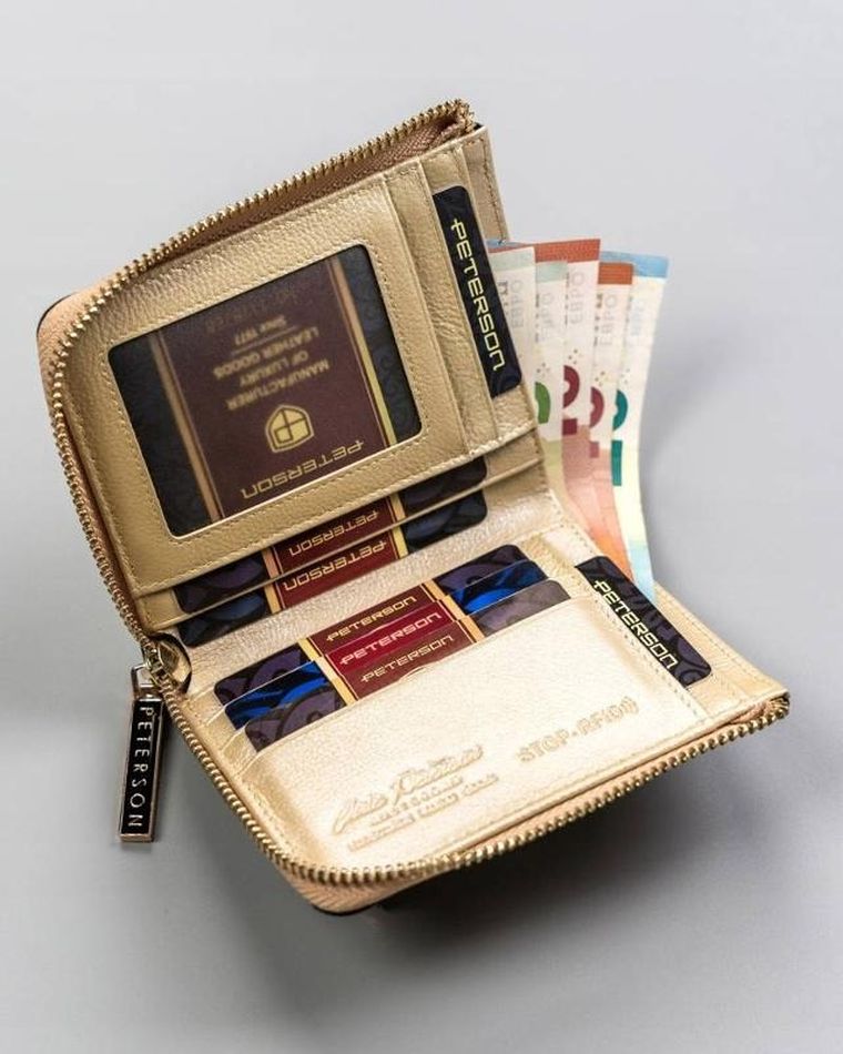 Portfel, złoty, skórzany, Peterson