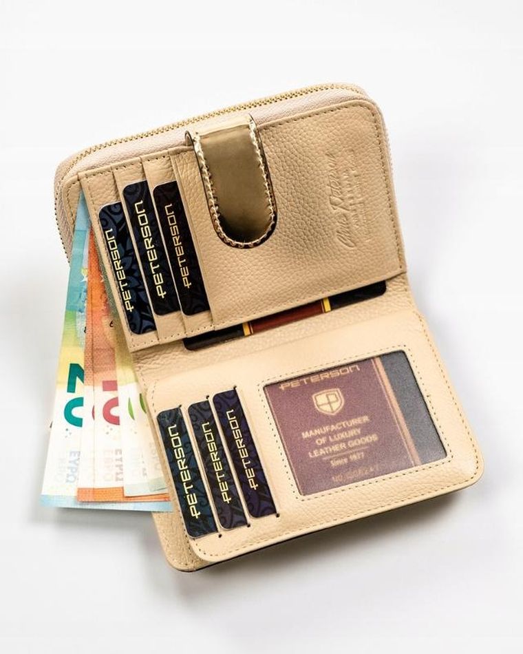 Portfel, złoty, skórzany, Peterson